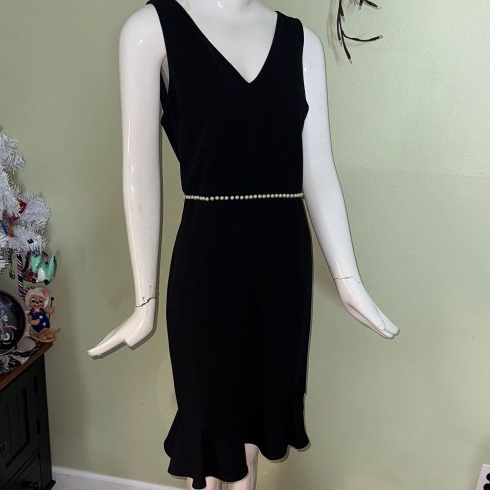 Betsey Johnson Black Mini Sheath Dress with faux pearl detail  and Ruffled Hem - Picture 2 of 9
